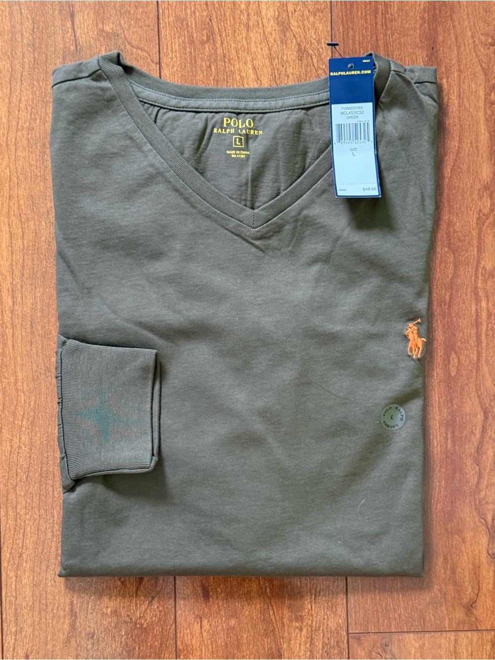 NWT Polo Ralph Lauren Classic Fit V-Neck Long Sleeve T-Shirt-Size L